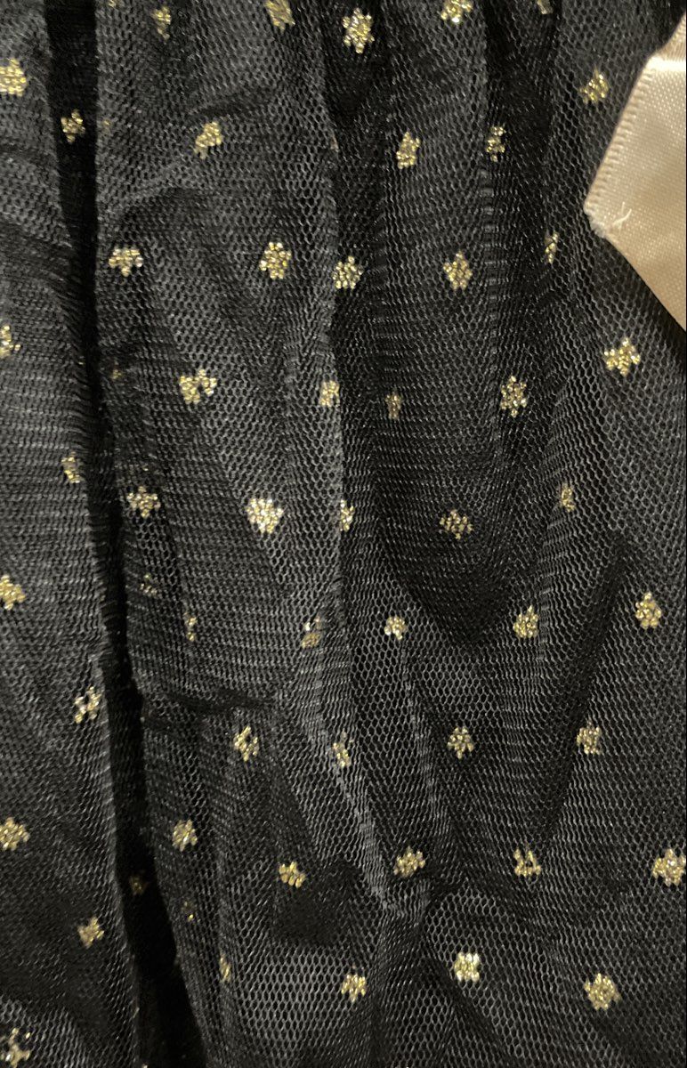 George Women's Black Metallic Polka Dot Bow Mesh Puff Sleeve Blouse Sz XL