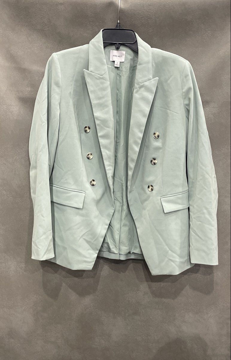 Nine West Women's Mint Green Double Breasted Peak Lapel Blazer Sz S