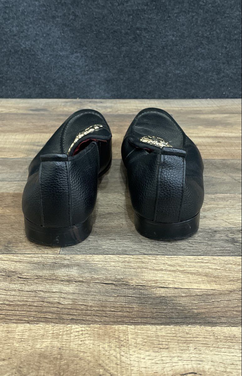 Black Pebbled Lion Head Red Bottom Slip-On Loafer Dress Shoes Men's Size 9