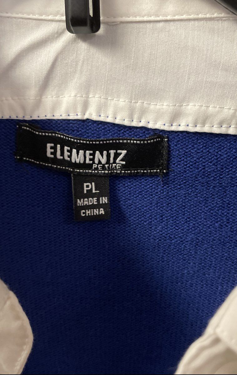 Elementz Women's Blue Argyle Mock Layer Cardigan Shirt NWT Petite Large
