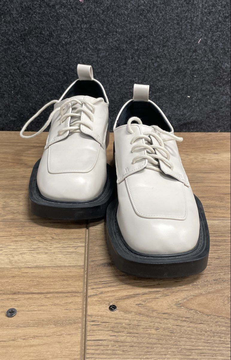 All Lover Women's Cream Black Square Toe Platform Derby Oxford Shoes Size 230