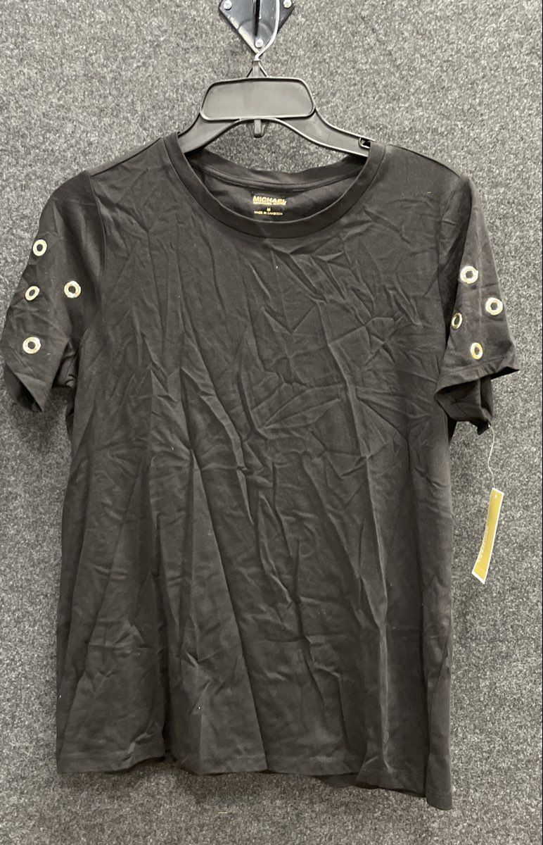 Michael Kors Women's Black Grommet Sleeve Cotton Modal T-Shirt Sz M NWT