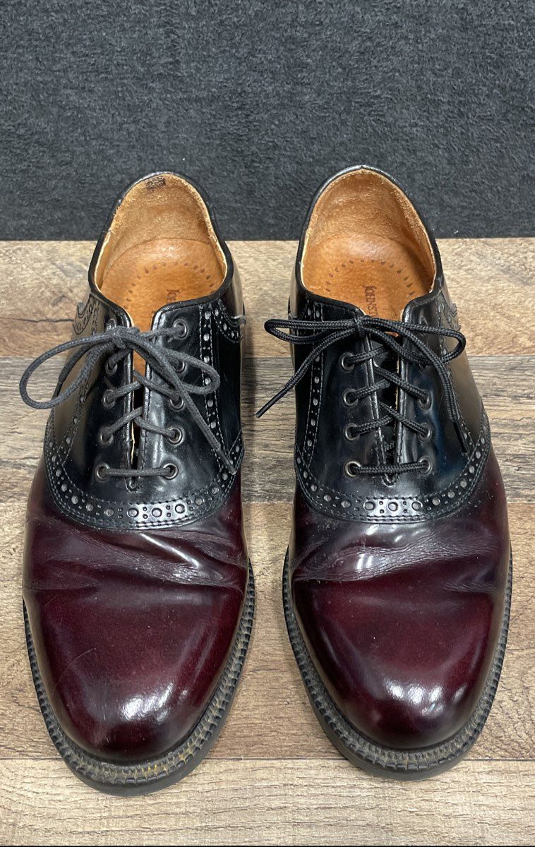 Johnston & Murphy Two-Tone Burgundy Black Saddle Oxford Shoes Size 8.5 W