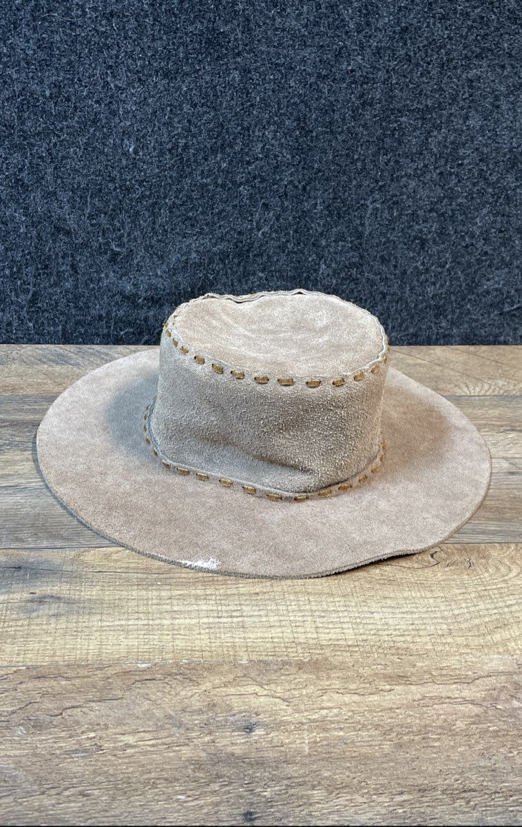 Vintage Hecho en Mexico Tan Suede Western Bolero Hat Leather Laced Sz M