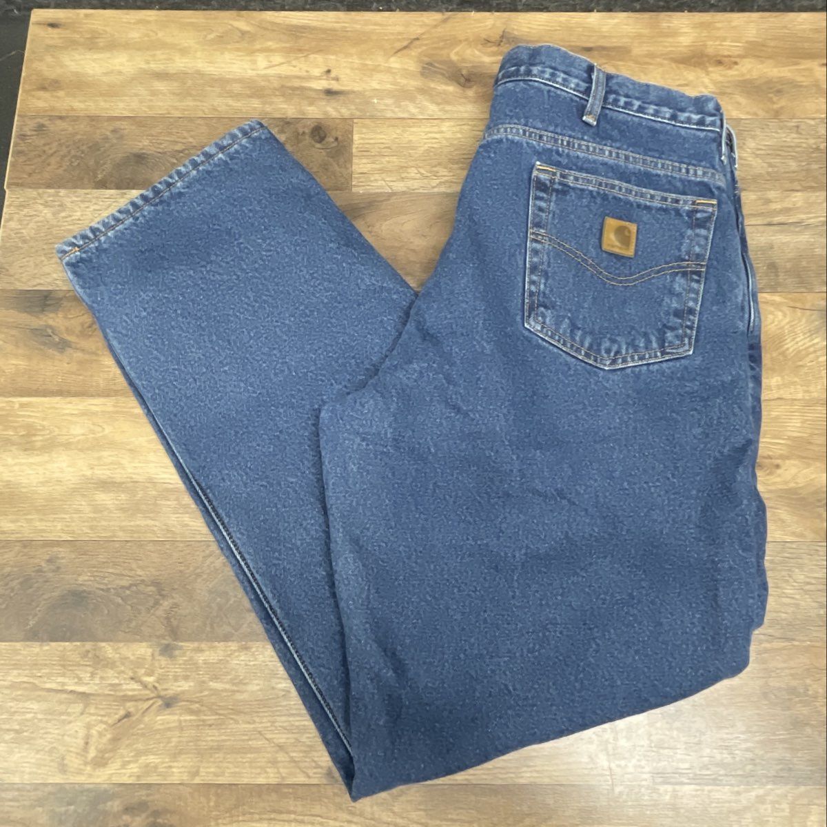 Carhartt Men's Blue Flannel Lined Denim Straight Leg Workwear Jeans
