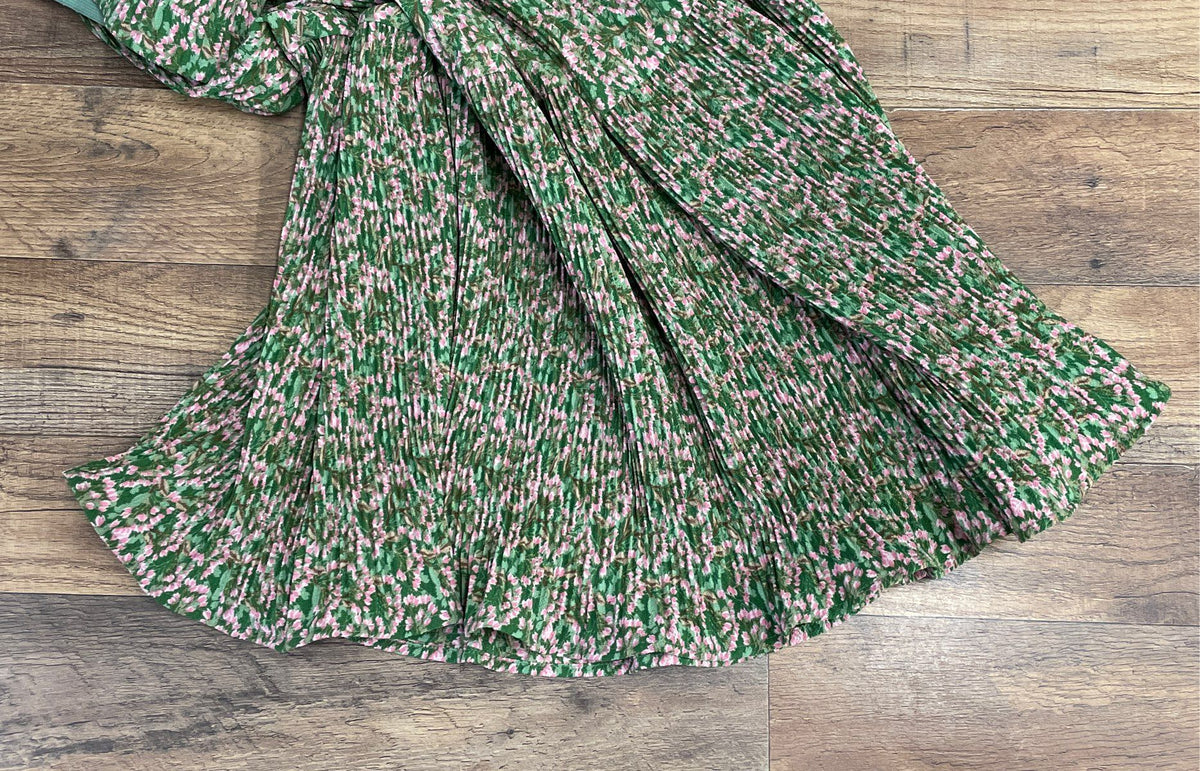 Alice Blue Women's Floral Pleated Tiered Midi Skirt Green Pink Size XL