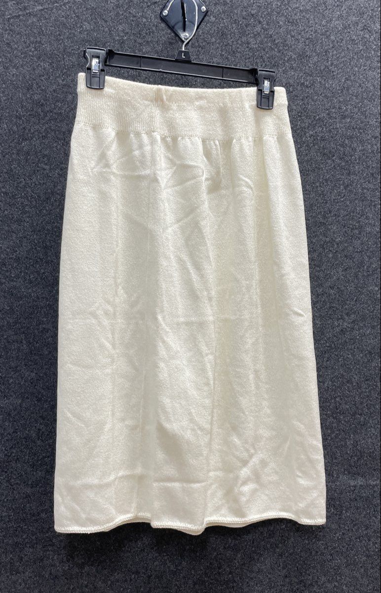 Vintage 80s Women's Cream Knit Midi Skirt Made in USA ILGWU Union Sz 12