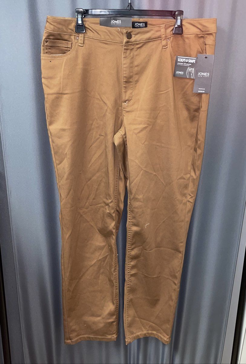 Jones New York Women's Caramel Brown Lexington Straight Leg Pants Sz 14W NWT