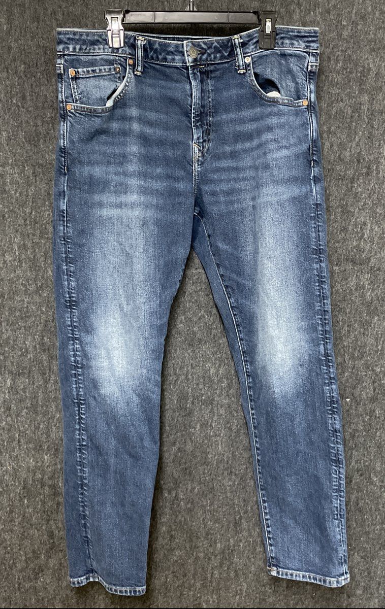 American Eagle Men's Flex Blue Distressed Slim Straight Jeans Sz 36x32