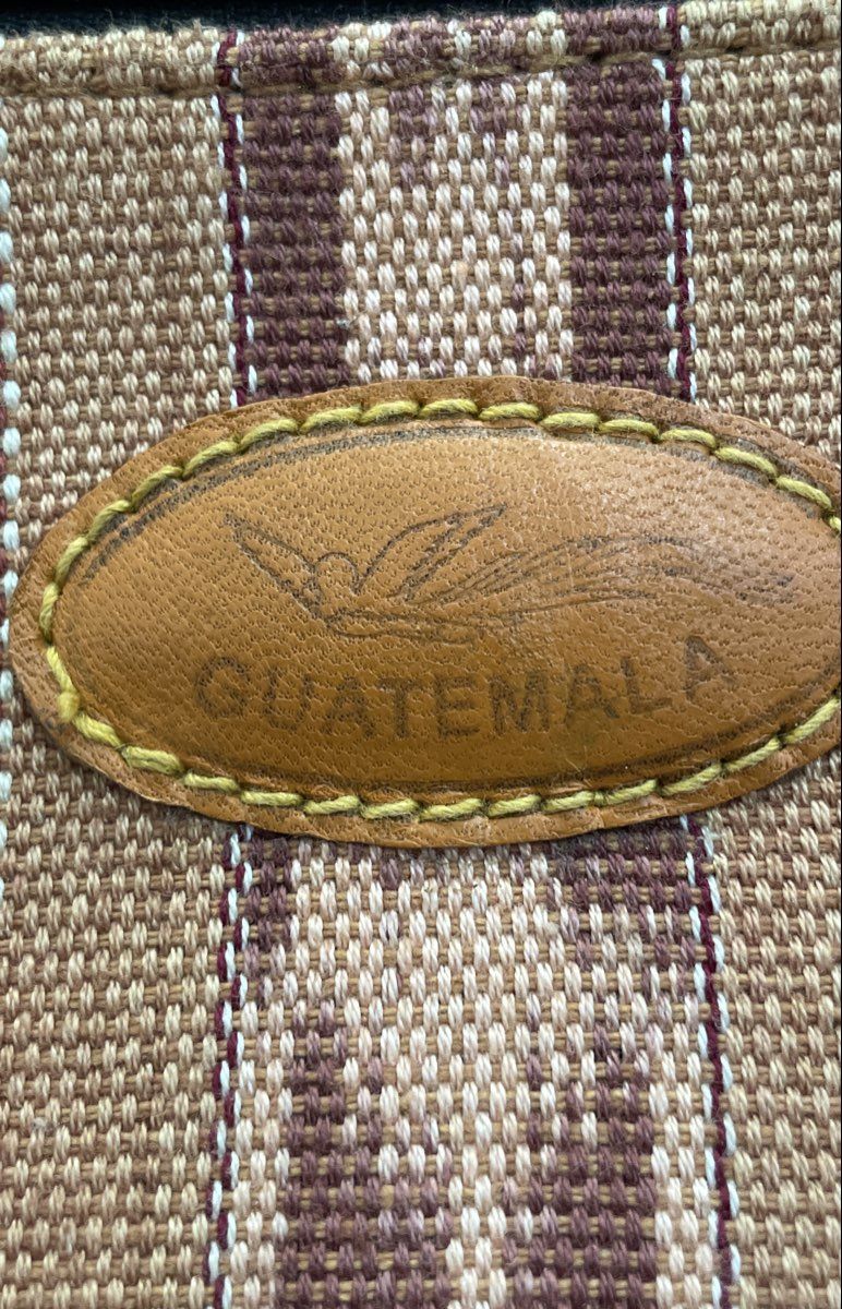 Vintage Guatemala Brown Patterned Fabric Leather Trim Shoulder Bag Purse