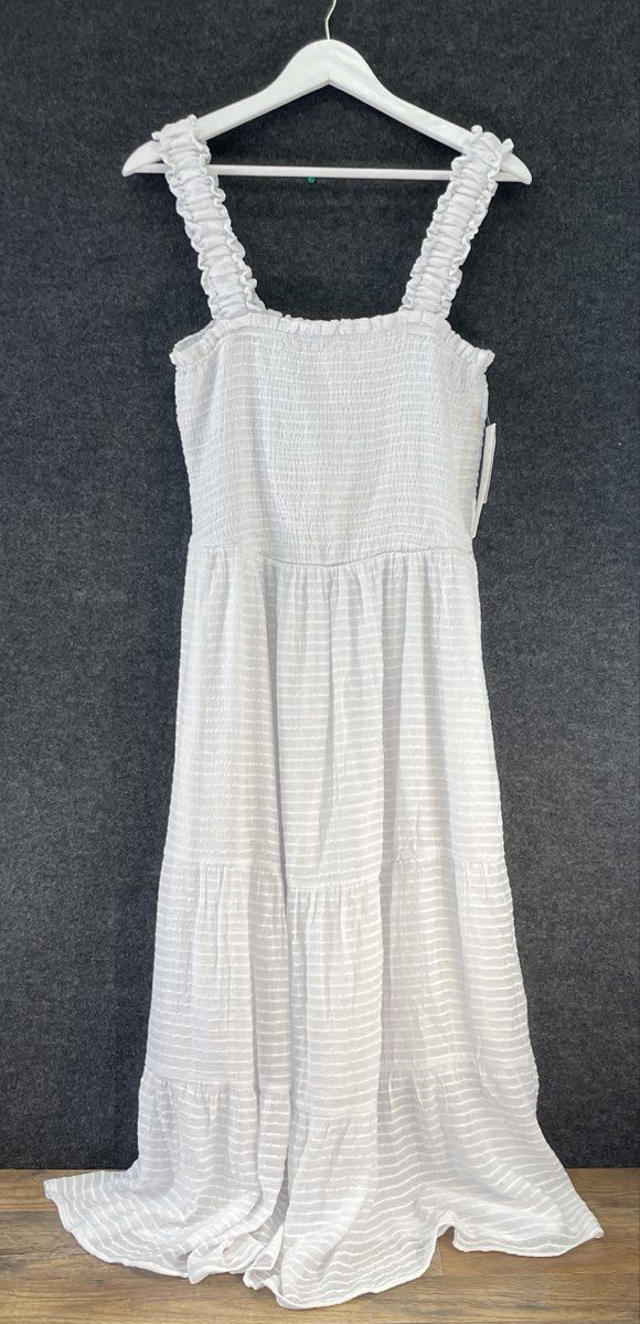 La Blanca Women's White Smocked Tiered Ruffle Strap Resort Sundress NWT XL