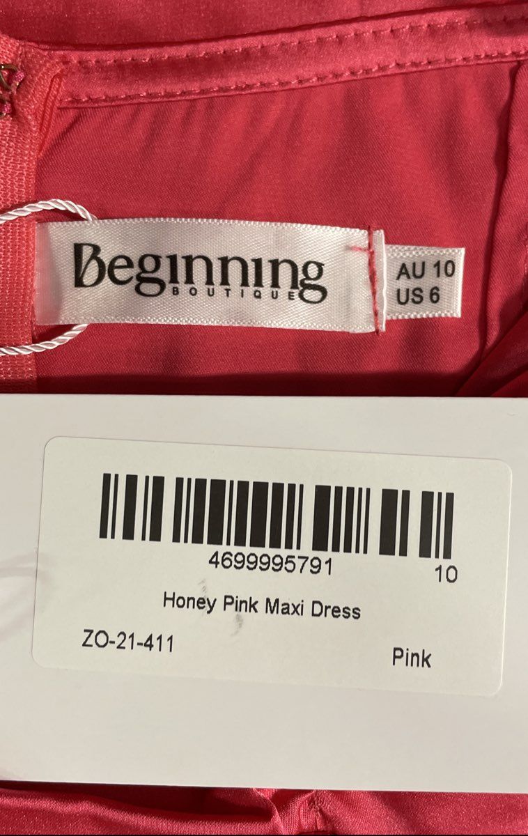 Beginning Boutique Women's Honey Pink Maxi Dress Ruched Bust Side Slit NWT Sz 6