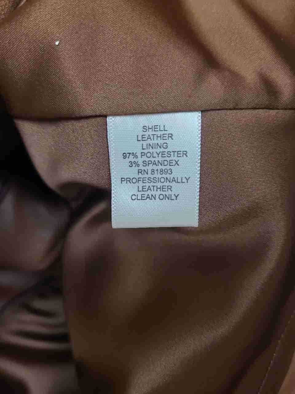 Isaac Mizrahi Live! Women's Cognac Tan Leather Peplum Hem Zip Jacket Sz 6
