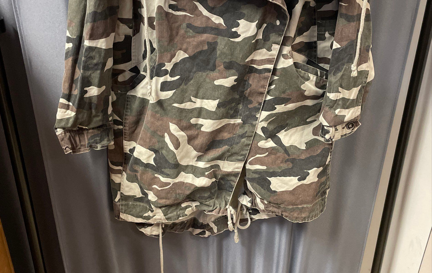 Cookie Couture Women's Camo Hooded Wrap Jacket Cotton Military Utility Sz L