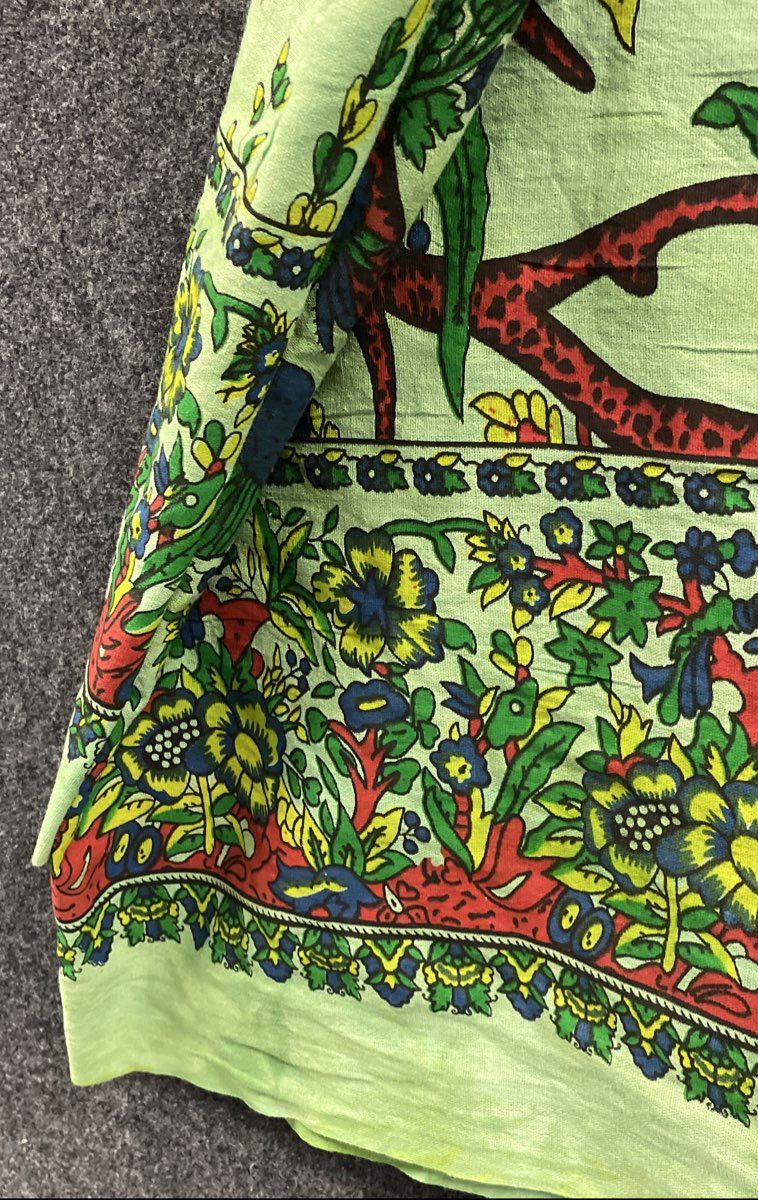 Lime Green Botanical Tree of Life Floral Bird Cotton Scarf Wrap Made in India