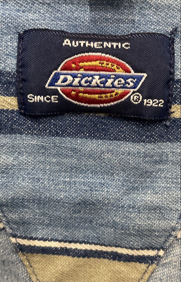 Vintage 90s Dickies Striped Long Sleeve Button Up Work Shirt Sz L
