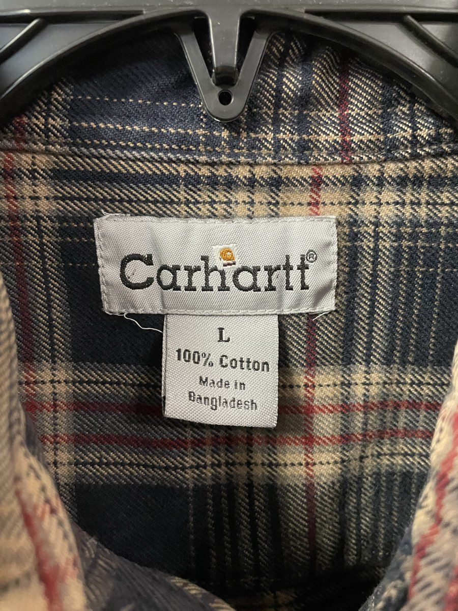 Carhartt Men's Blue Tan Red Plaid 100% Cotton Button Up Shirt Size L
