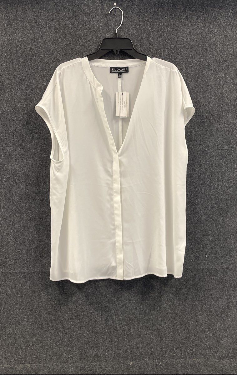 Eloquii Women's White V-Neck Cap Sleeve Button Front Blouse NWT Sz 20