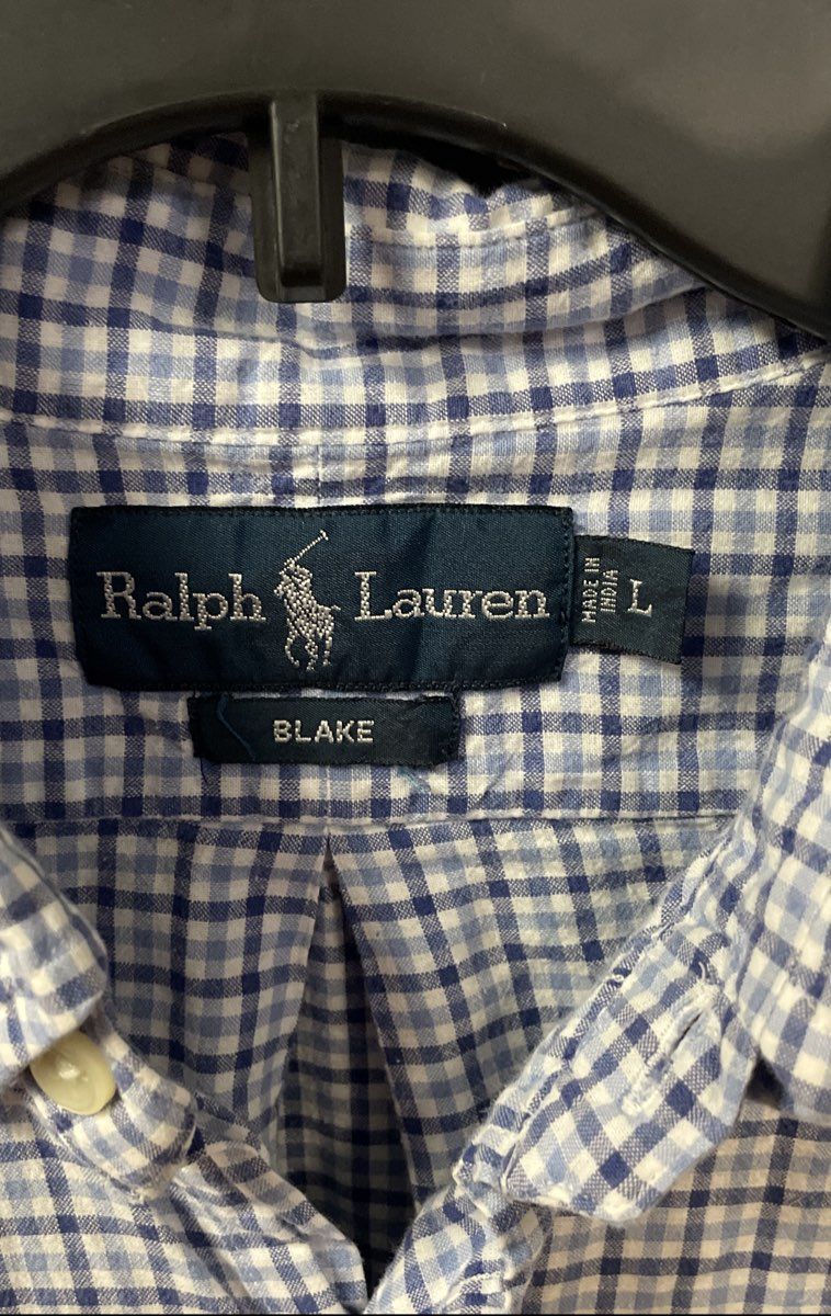 Ralph Lauren Men's Blake Short Sleeve Plaid Button Down Shirt Blue White Sz L