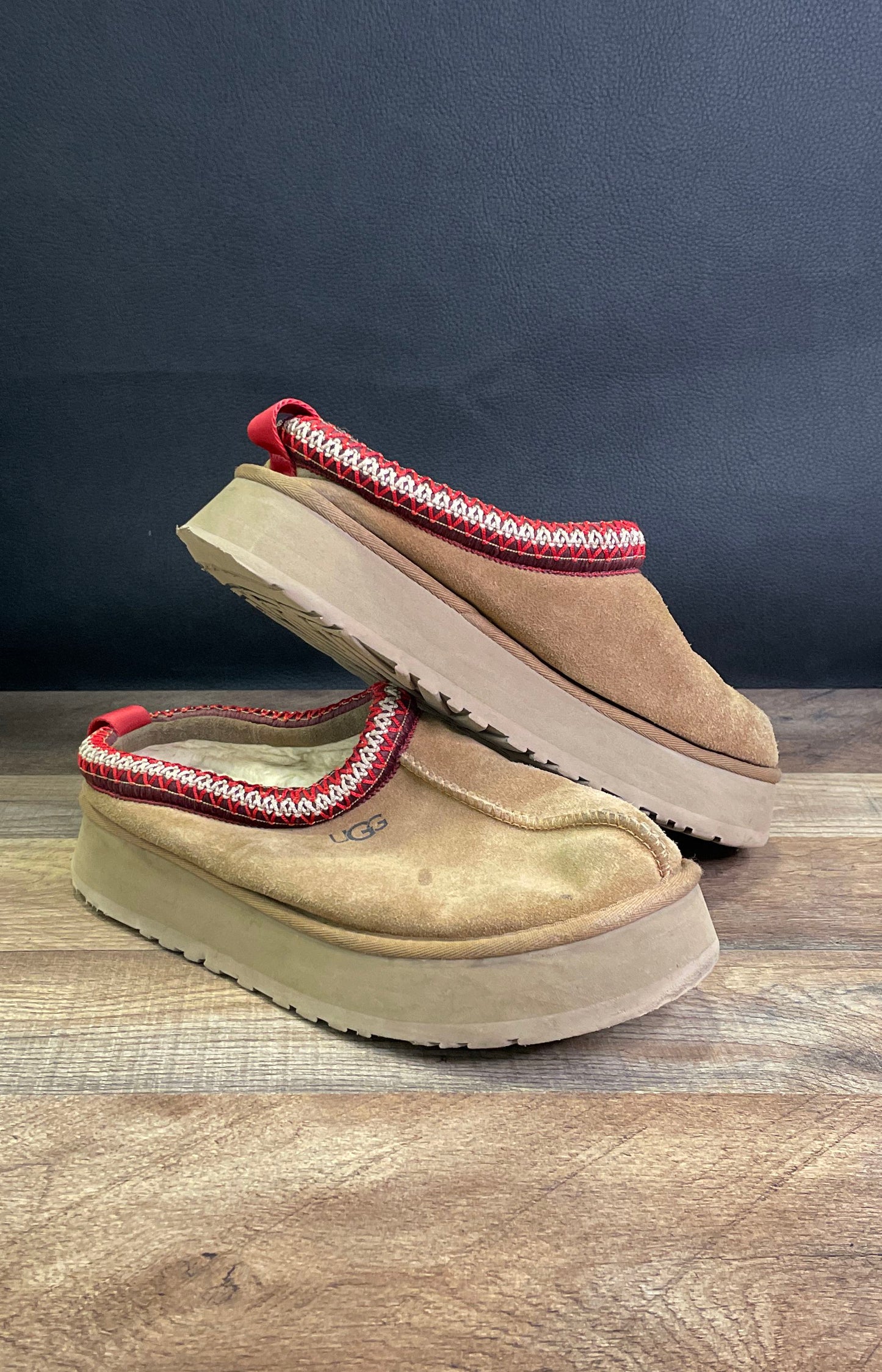UGG Tazz Chestnut Suede Platform Slip-On Slipper Shoes Women's Size 10
