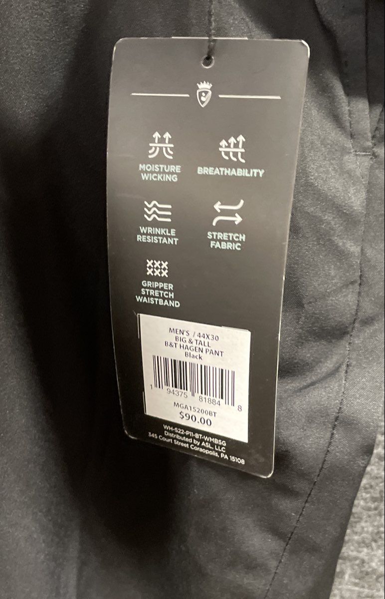 Walter Hagen Men's Black Perfect 11 Straight Fit Big & Tall Golf Pants NWT 44x30