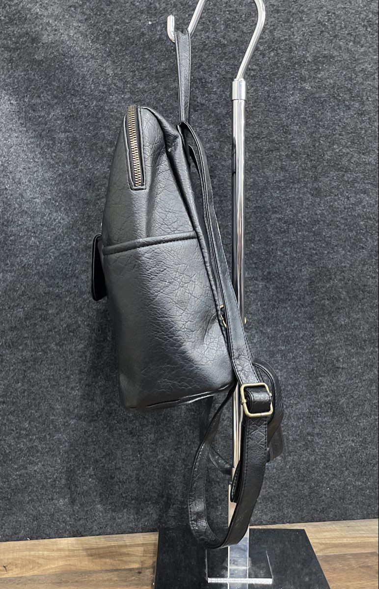 White Mountain Black Leather Embroidered Detail Backpack Brass Hardware