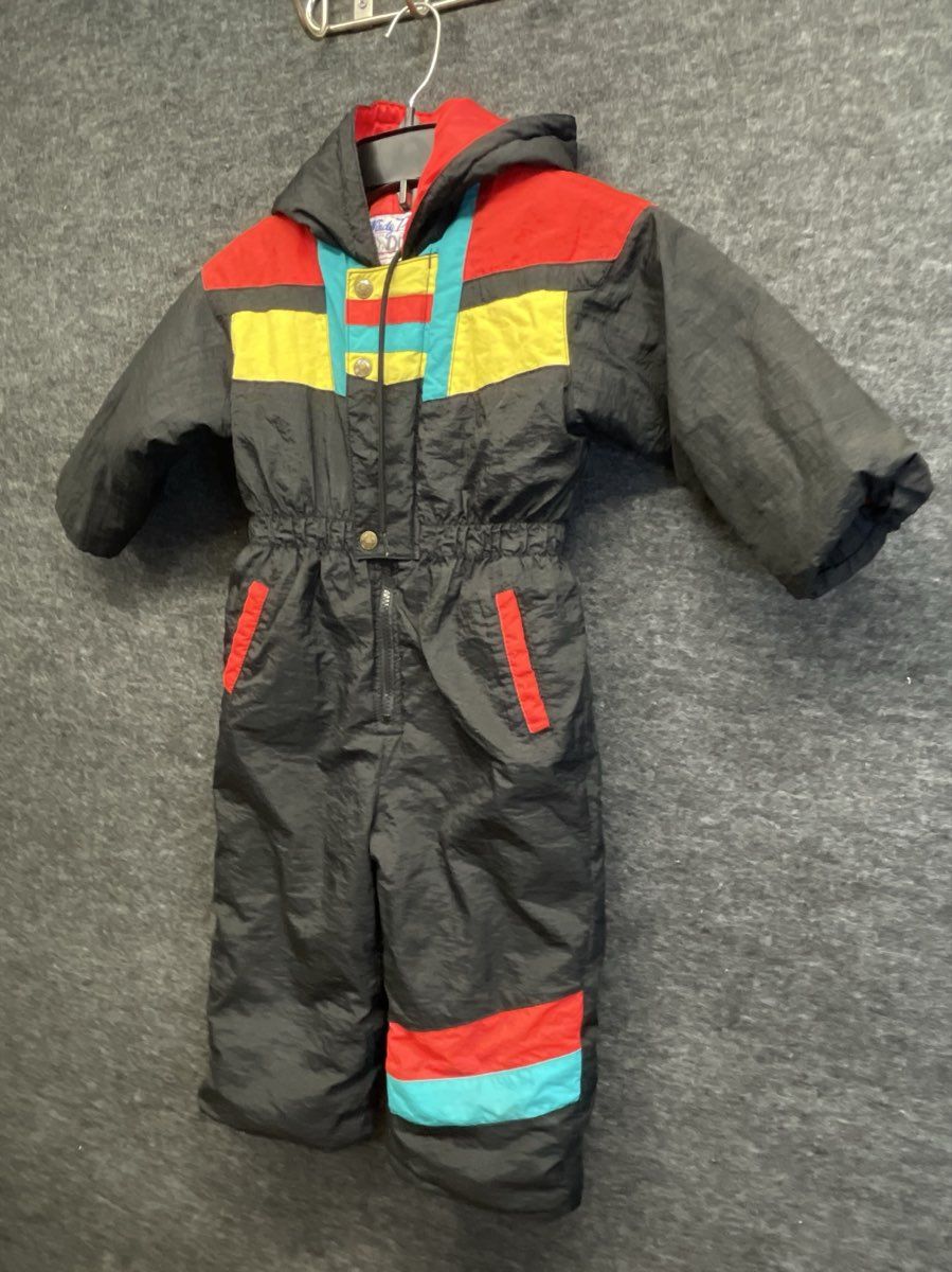 Vintage 90s Windy Trail Weather Tamer Kids Snowsuit Black Red Teal Sz 4