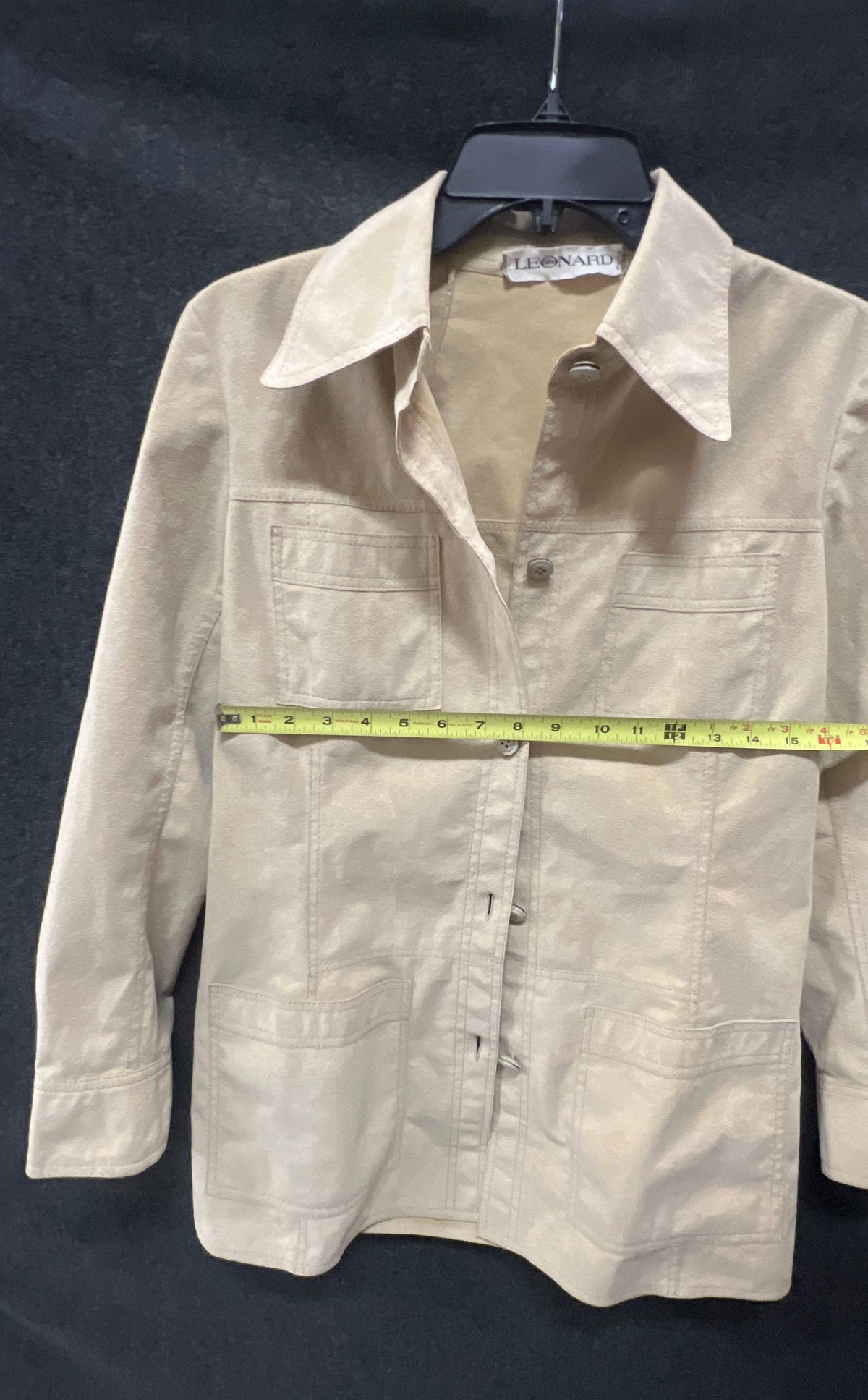Vintage 90s Leonard Paris Women's Tan Faux Suede Safari Jacket France Size 2