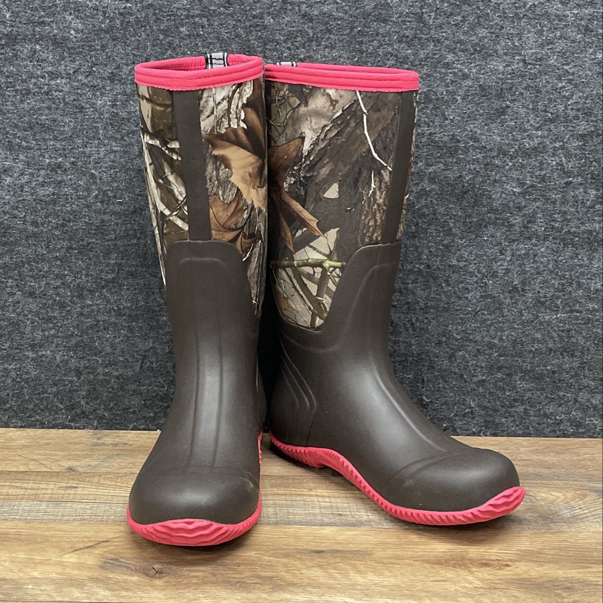 HISEA Women's Neoprene Camo Rubber Hunting Rain Boots Brown Pink Size 9.5