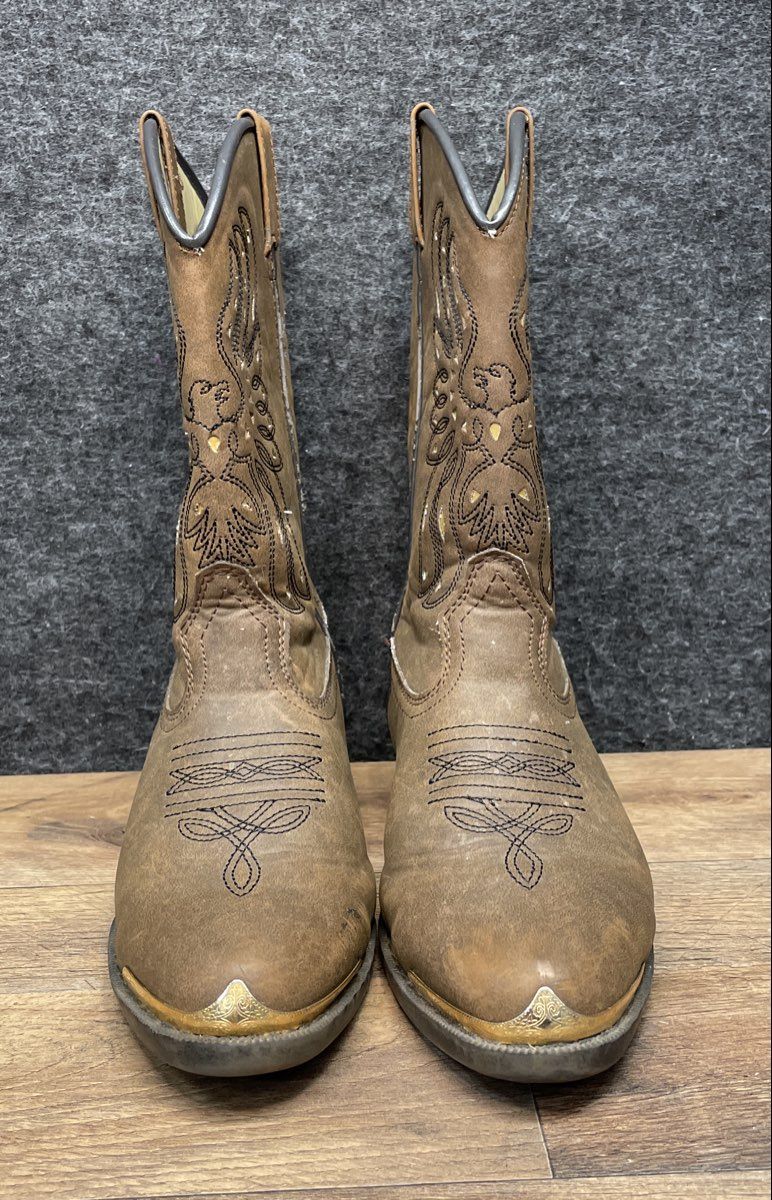 Canyon Ridge Brown Eagle Western Cowboy Boots Metal Toe Tips Youth Size 6
