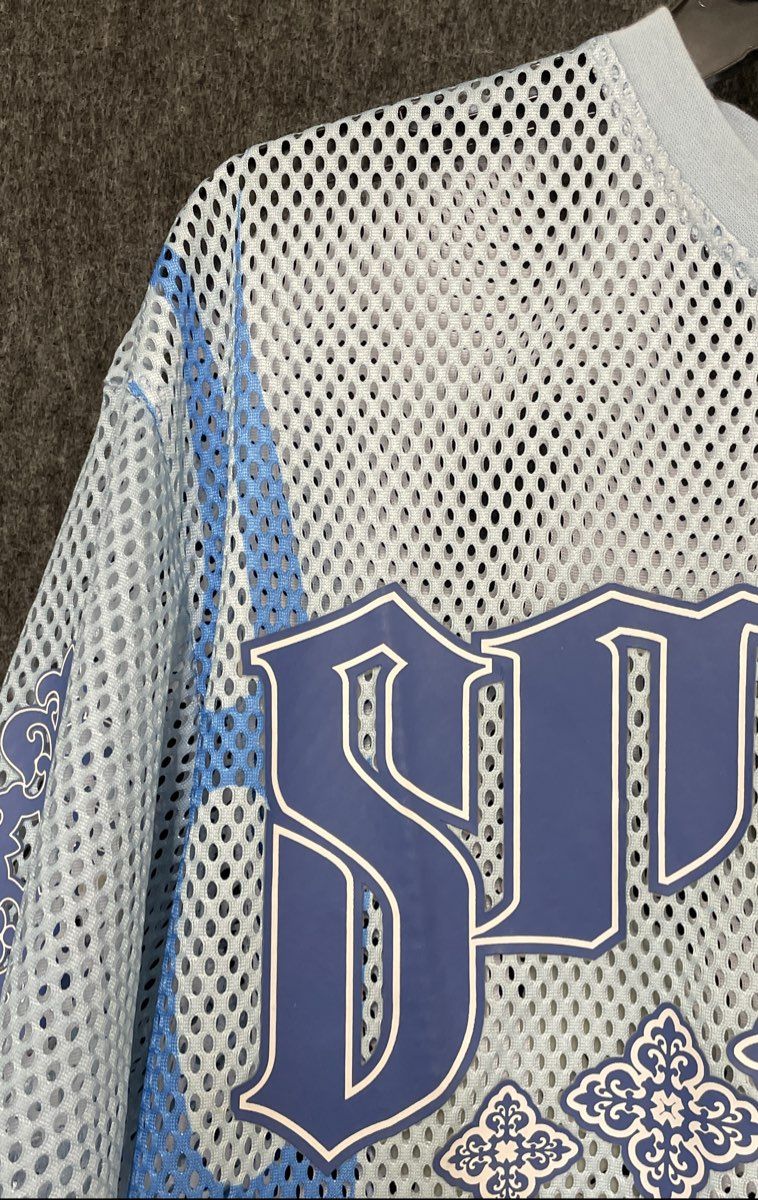Smoke Rise Men's Mesh Jersey Elite Dynasty Top Blue Flame Graphic Sz M