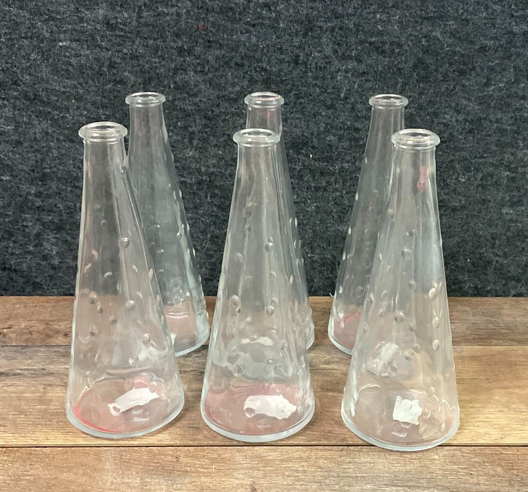IKEA Glass Hobnail Cone Vase 6 Piece Set Clear Modern Bud Vases 7.5" Tall