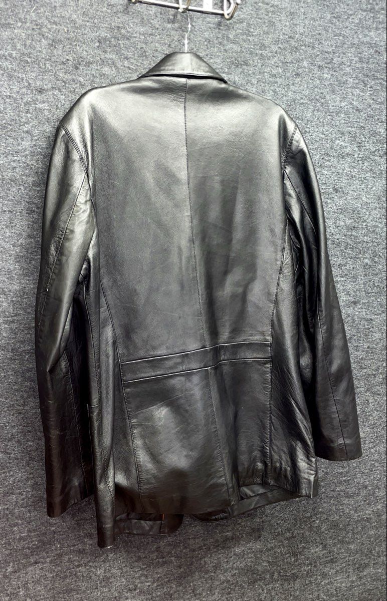 NH League Men's Black Leather Car Coat Blazer Jacket Vintage 90s Sz 46L