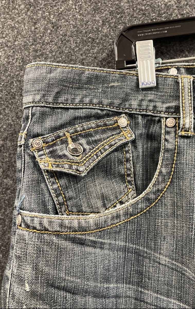 Vintage Y2K DMZ Denim Men's Blue Baggy Embroidered Back Pocket Jean Shorts Sz 42