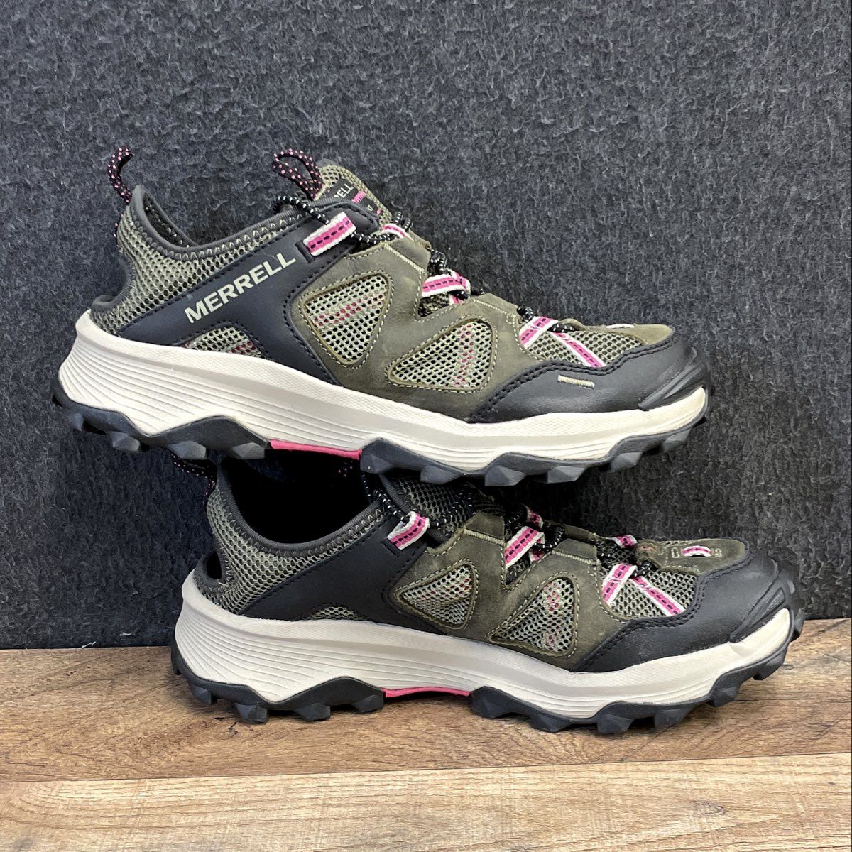 Merrell Speed Strike Olive Green Pink Women's Trail Hiking Shoes Size 8.5