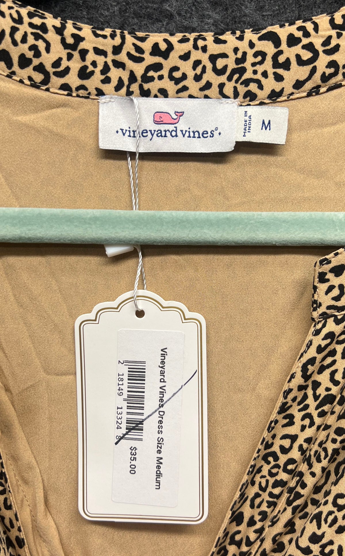Vineyard Vines Women's Dress Tan Black Cheetah Print V-Neck Short Sleeve M NWT