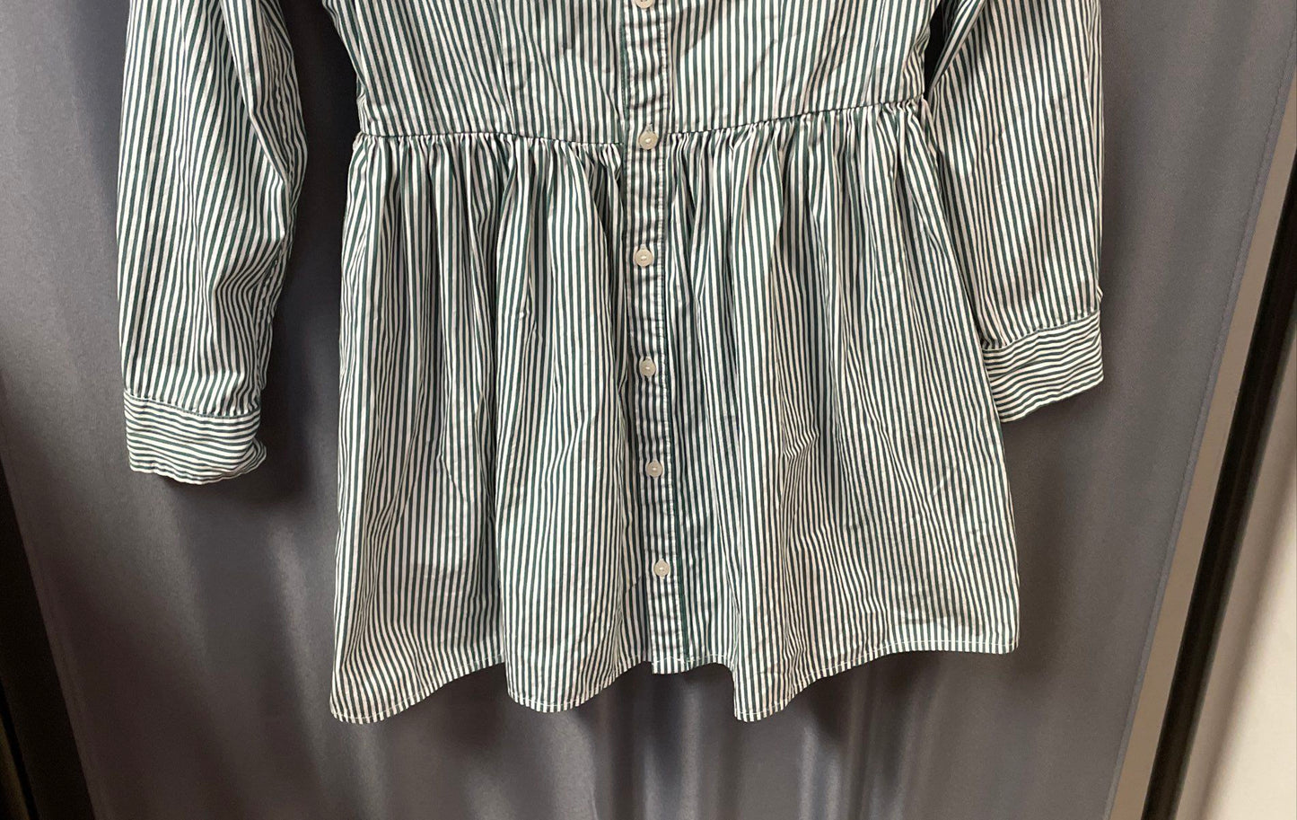 Polo Ralph Lauren Girls Green White Pinstripe Shirt Dress Roll Tab Sleeve Sz 12