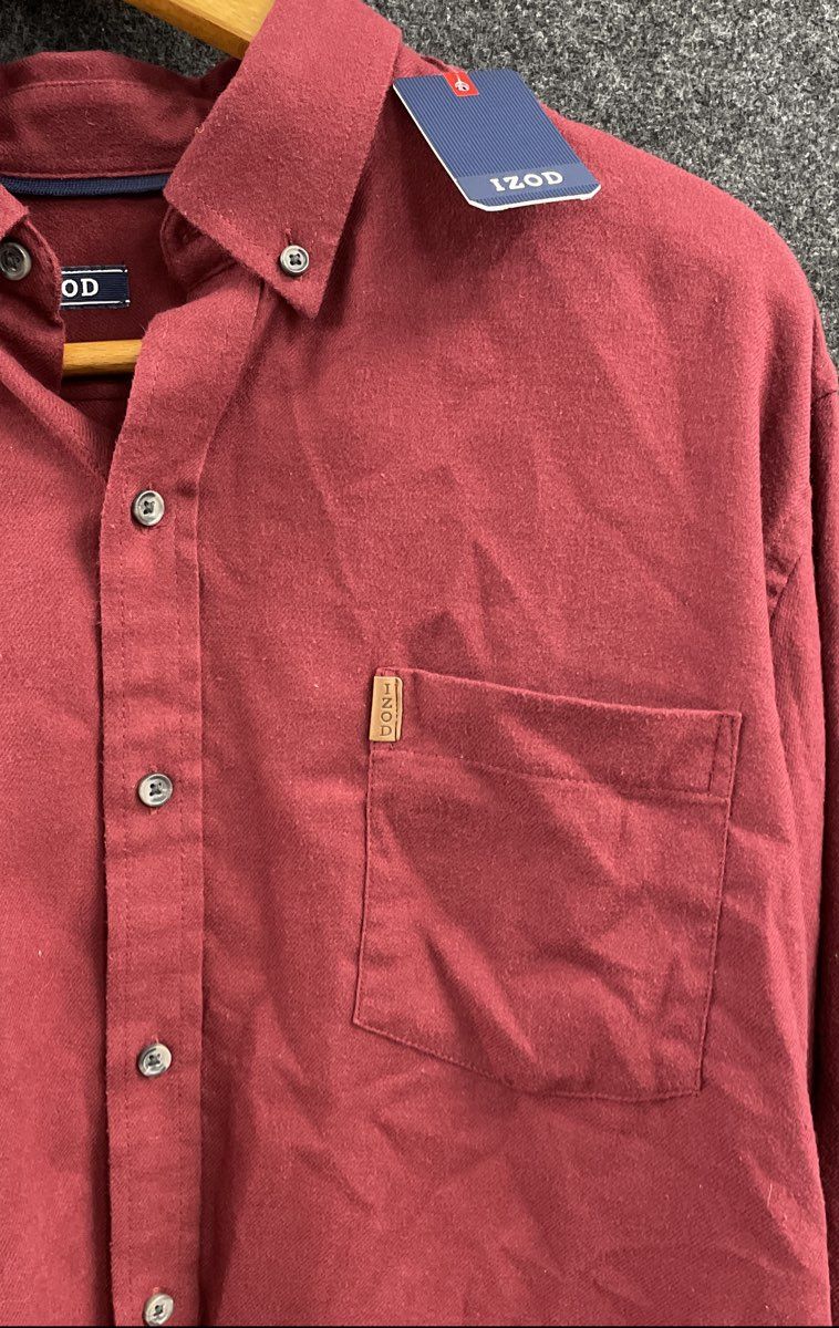 IZOD Men's Port Royale Burgundy Flannel Long Sleeve Button Down Shirt NWT Sz XL