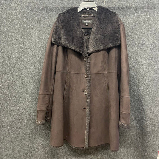 Vintage Jones New York Women's Brown Faux Suede Fur Trimmed Coat Sz XL