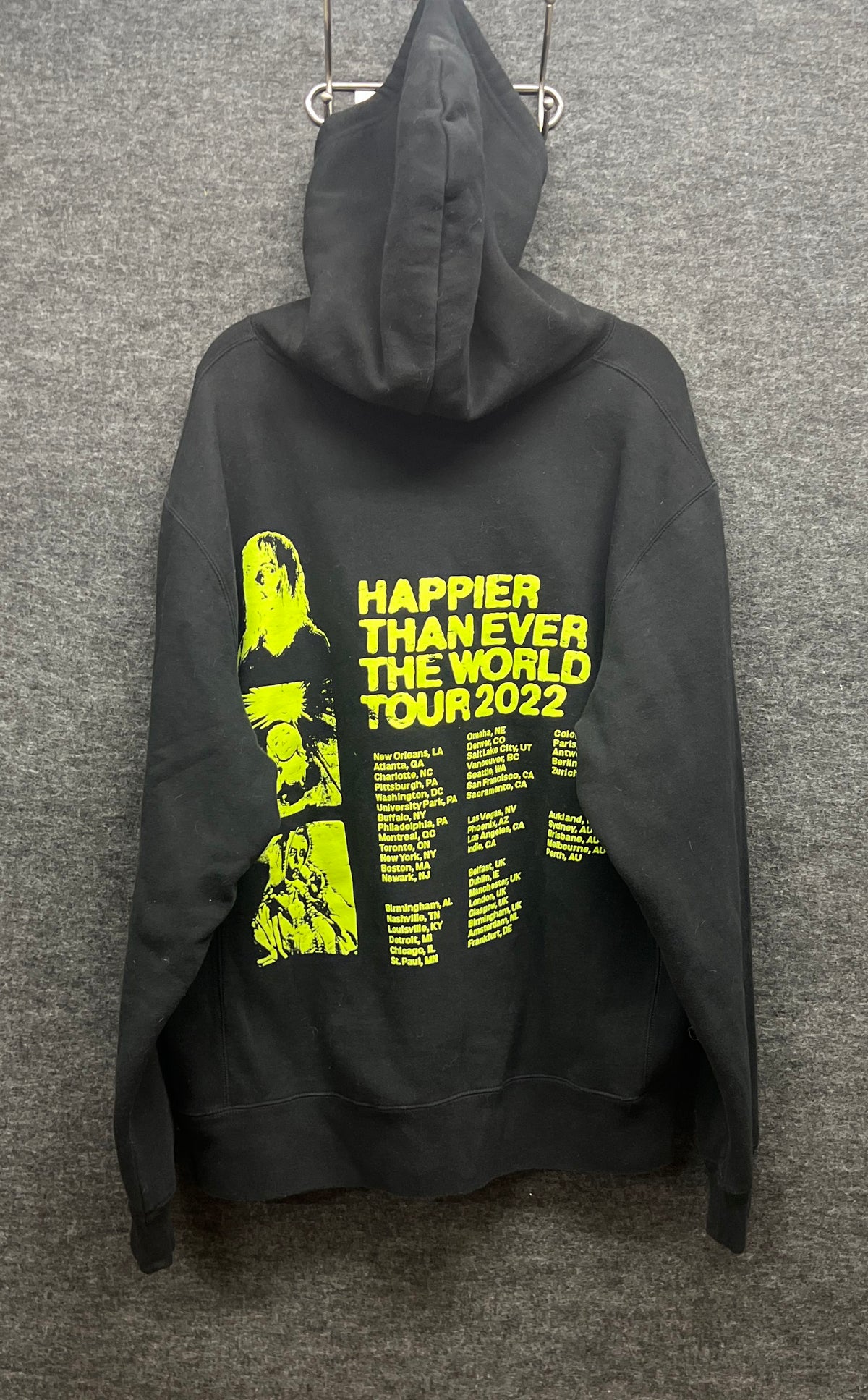 Billie Eilish Happier Than Ever World Tour 2022 Hoodie Black Neon Yellow Sz XL