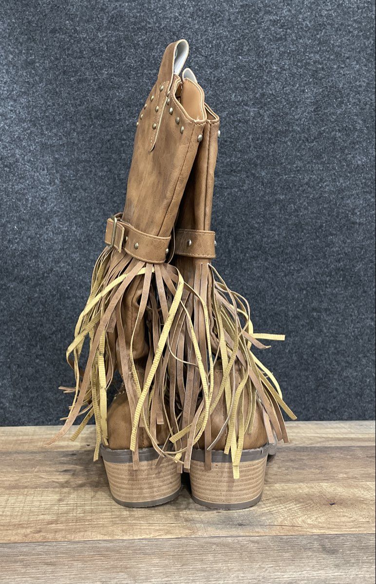 Unbranded Brown Fringed Tassel Studded Mid-Calf Boots Size 39