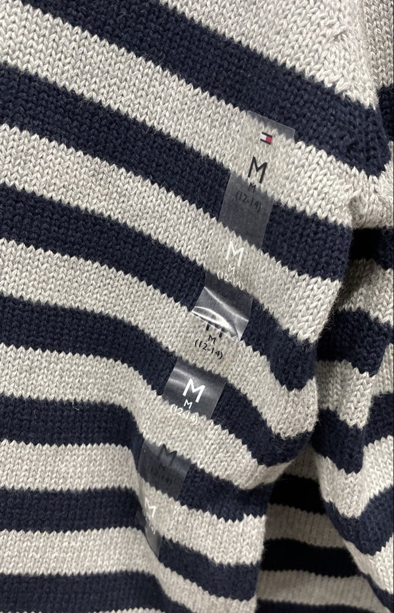 Tommy Hilfiger Boys' Yellow Gray Navy Striped Quarter Zip Sweater M 12/14 NWT