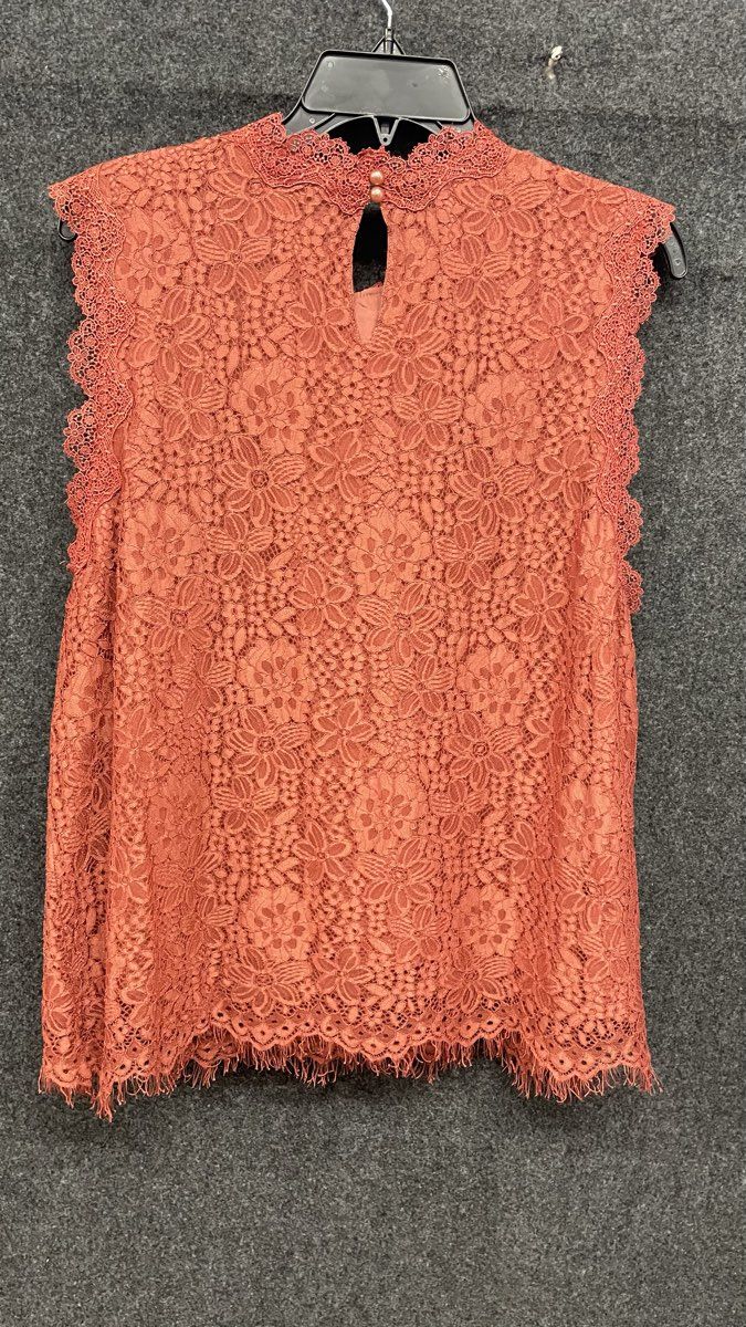 Lipslide Women's Rust Floral Lace Sleeveless Mock Neck Blouse Top Size XL