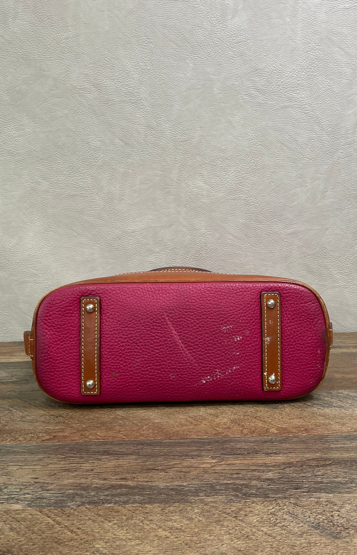 Dooney & Bourke Pink Pebbled Leather Zip Zip Satchel Handbag Gold Hardware