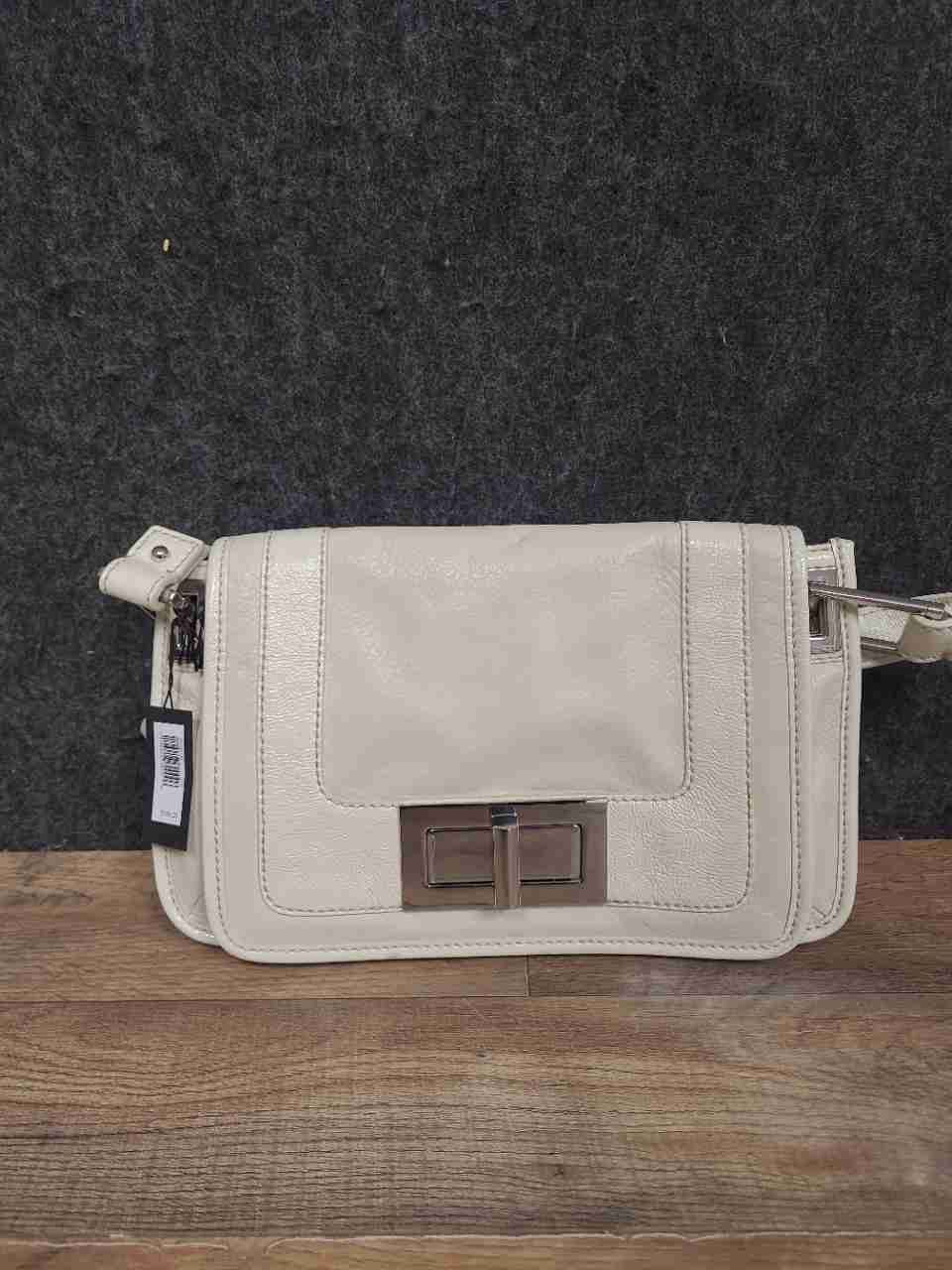 Banana Republic Ivory Leather Flap Crossbody Bag Silver Hardware