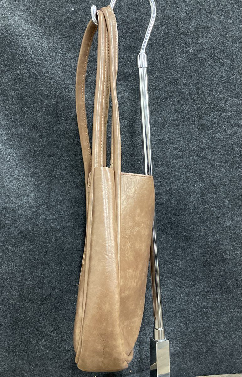 Unbranded Brown Leather Minimalist Shoulder Bag Tote Brass Magnetic