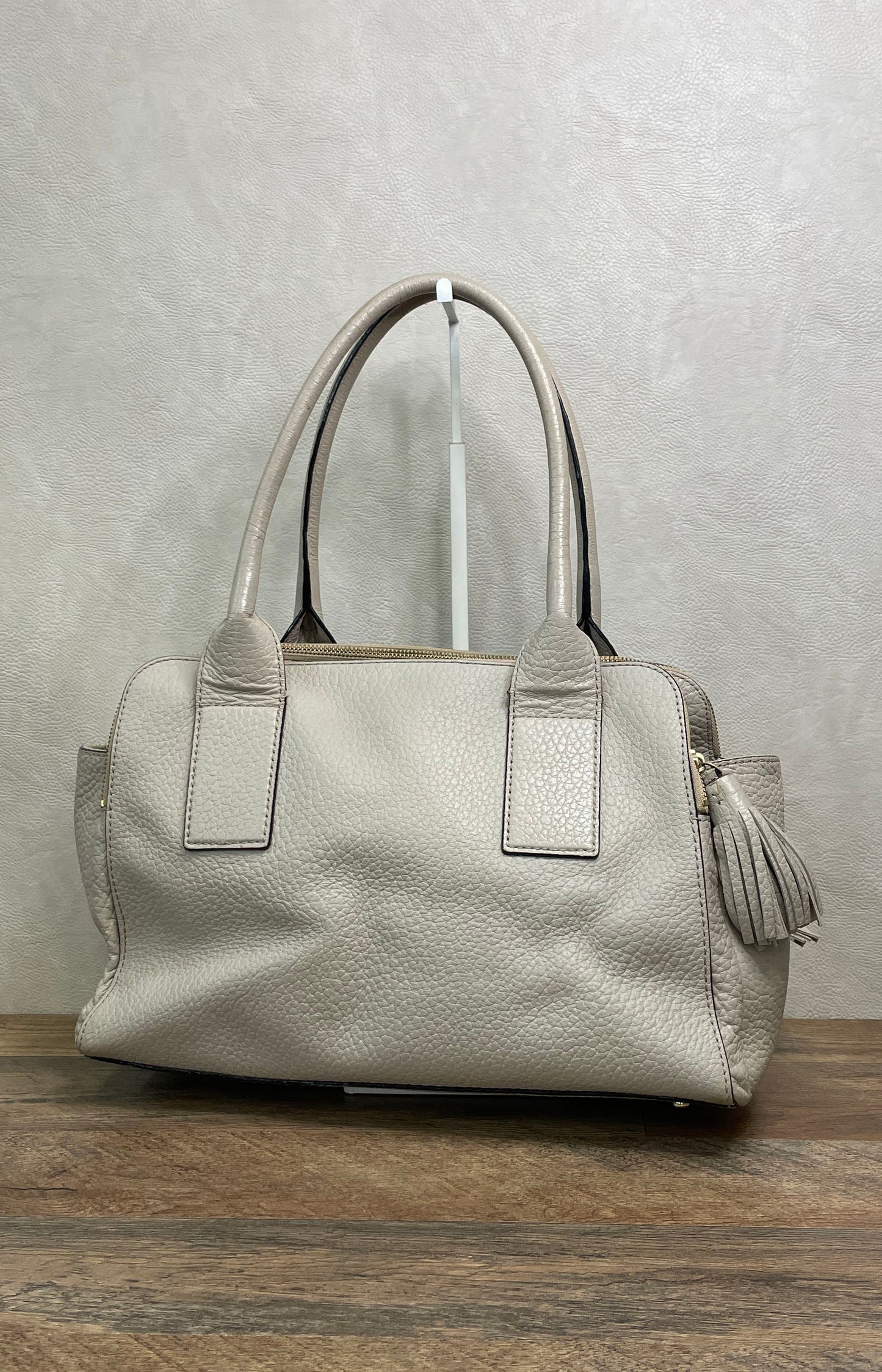 Kate Spade Grey Pebbled Leather Tassel Satchel Tote Bag Gold Hardware