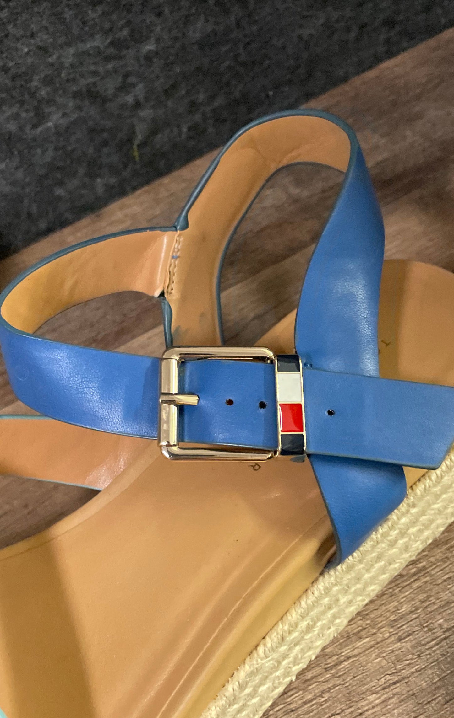 Tommy Hilfiger Blue White Espadrille Platform Wedge Sandals Women's Size 9M