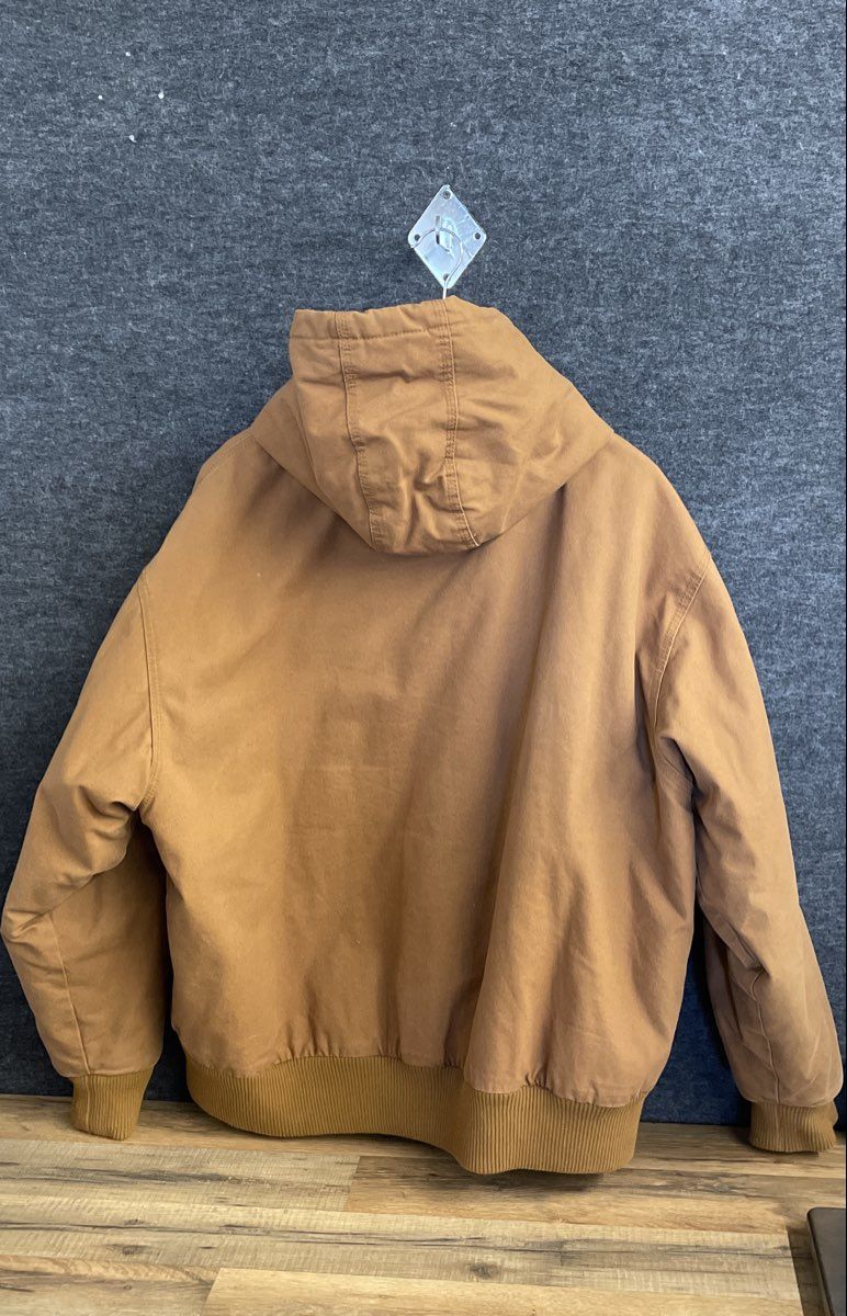Cabela's Men's Tan Brown Duck Canvas Hooded Quilted Lined Work Jacket Sz XL