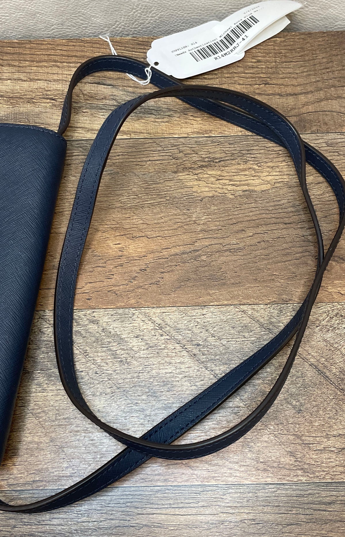 Michael Kors Navy Blue Saffiano Leather Crossbody Wallet Bag Gold Hardware